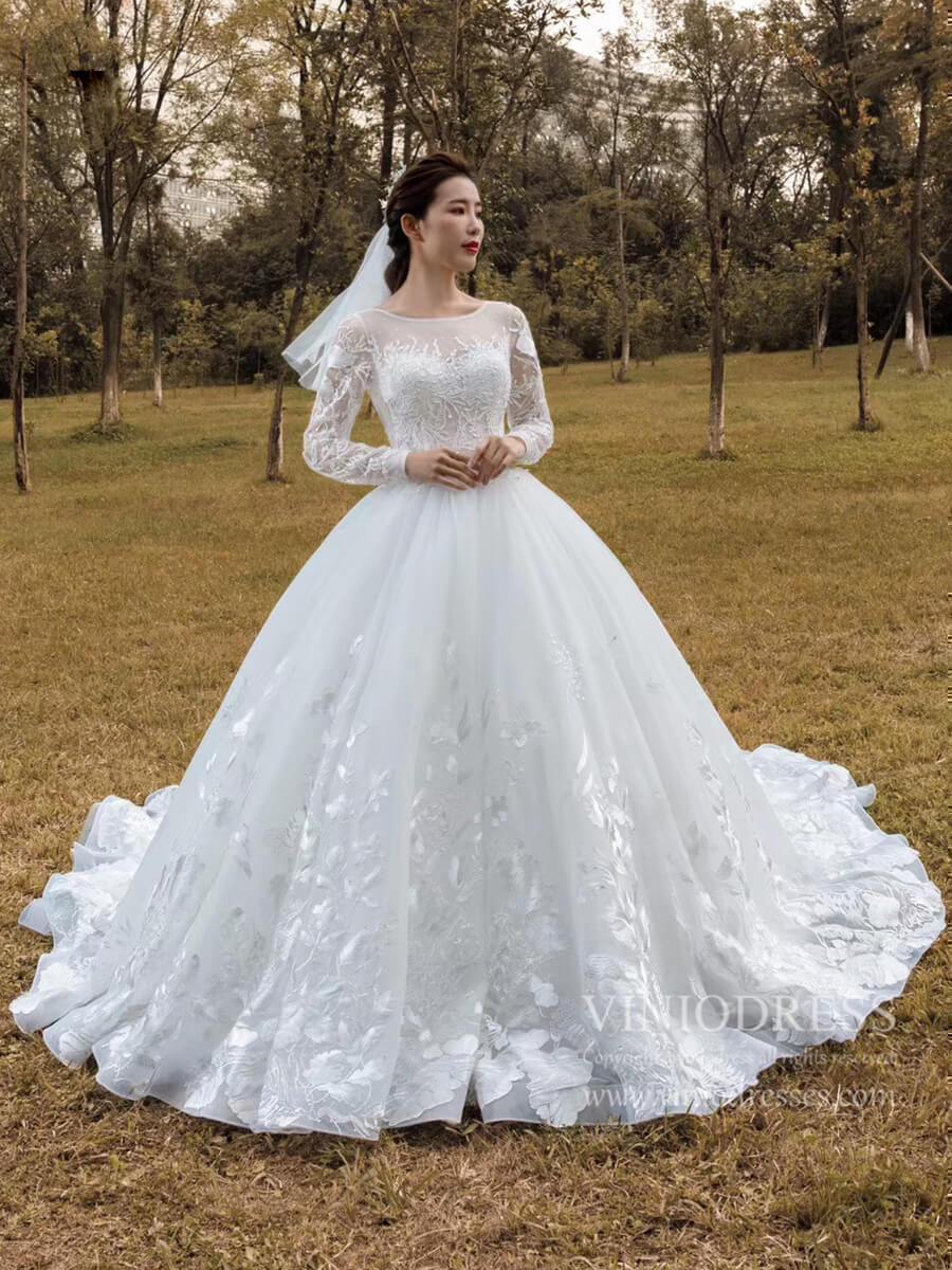 2021 Scoop Neckline Princess Beading Sequin Wedding Dress Long Sleeve Elegant  Ball Gown Bridal Gowns - China Dress and Bridal Dresses price |  Made-in-China.com